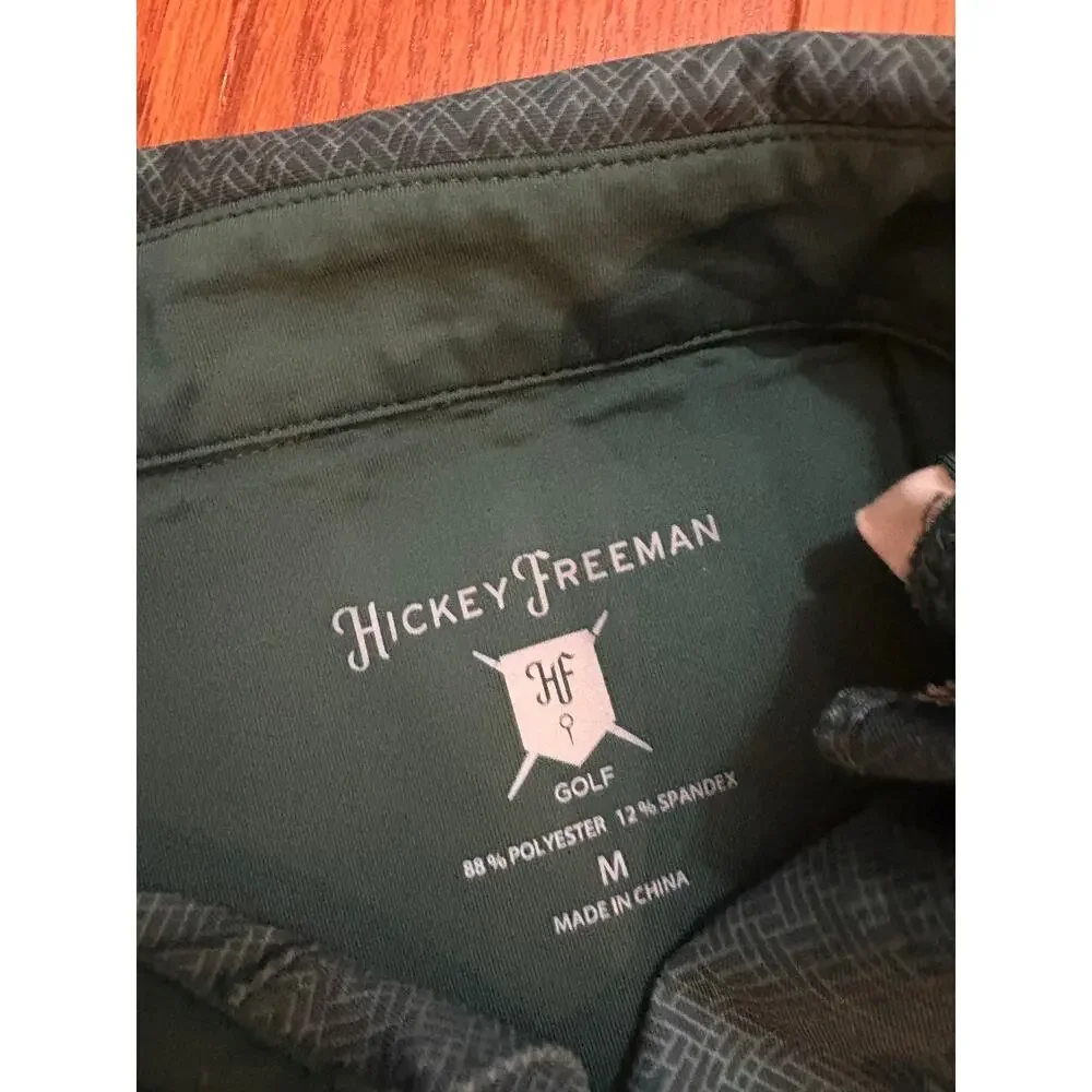 Hickey Freeman Golf Polo‎ Shirt M Green Teal Geometric UPF 30 Stretch Wick